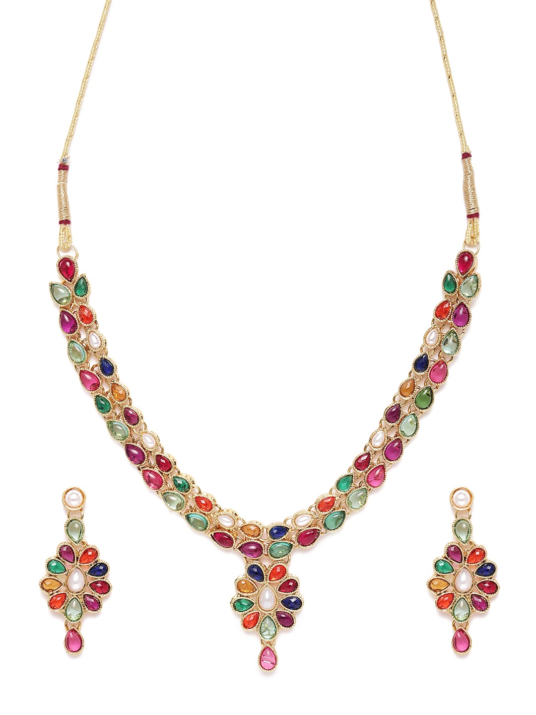 

Zaveri Pearls Multicoloured Stone Studded Jewellery Set, Multi