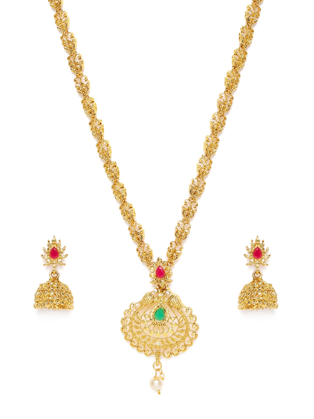 

Zaveri Pearls Gold-Plated Traditional Necklace & Earring Set