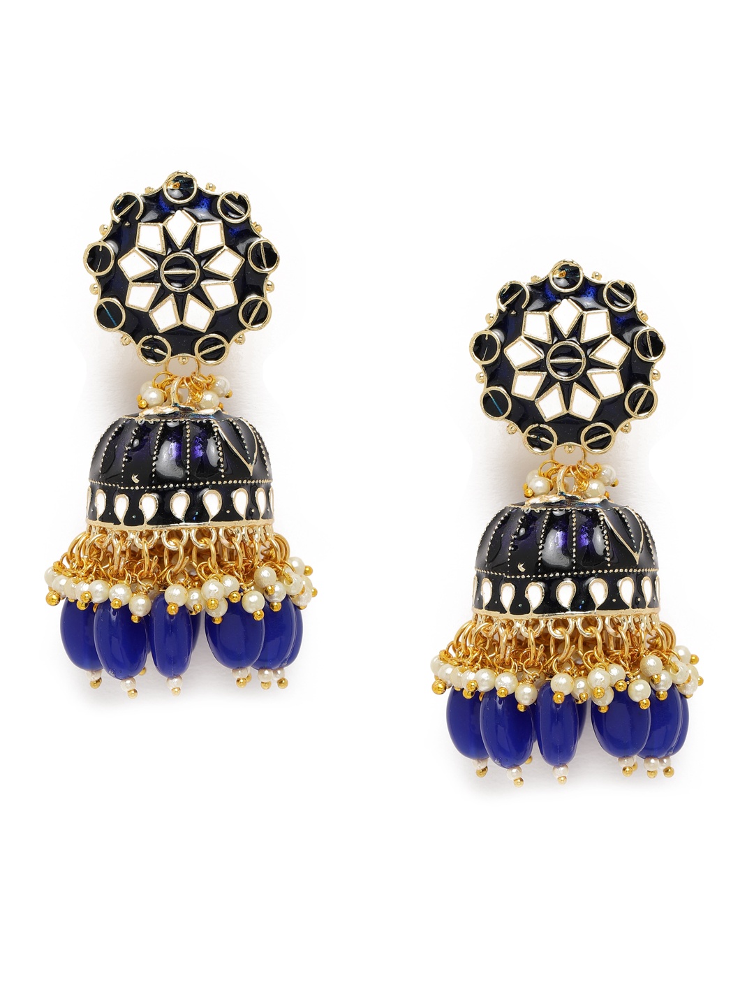 

Zaveri Pearls Gold-Toned & Blue Dome Shaped Jhumkas