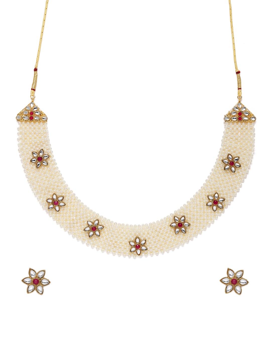 

Zaveri Pearls Gold-Toned & White Kundan Studded Jewellery Set