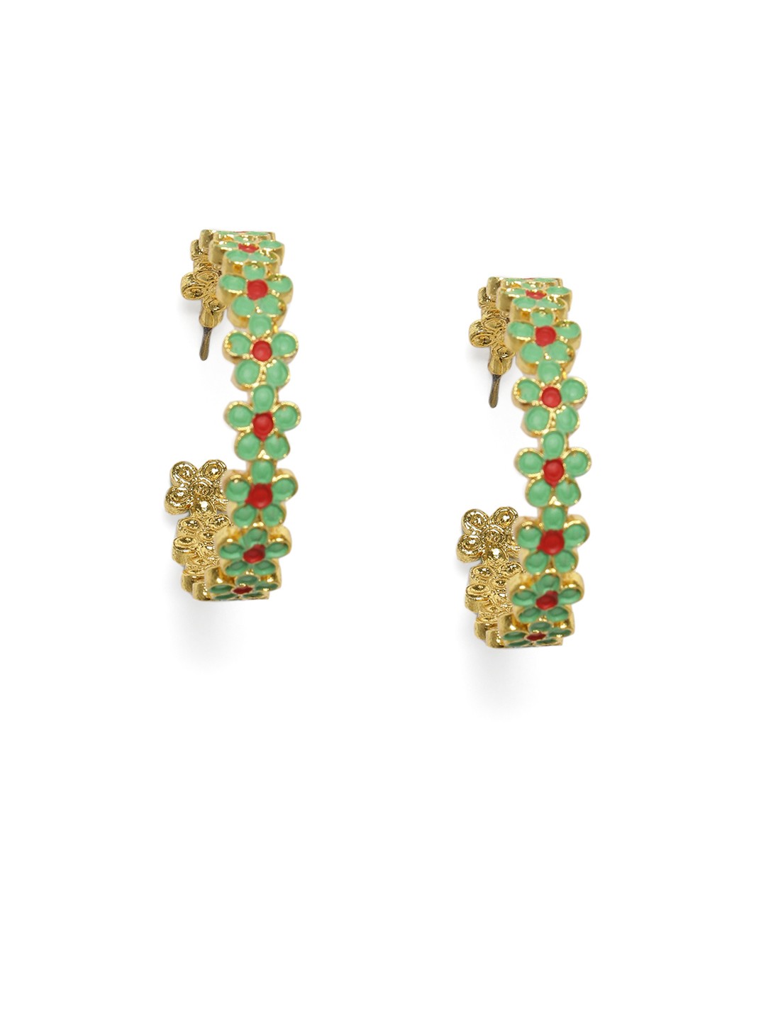 

Zaveri Pearls Gold-Plated & Green Meenakari Circular Half Hoop Earrings