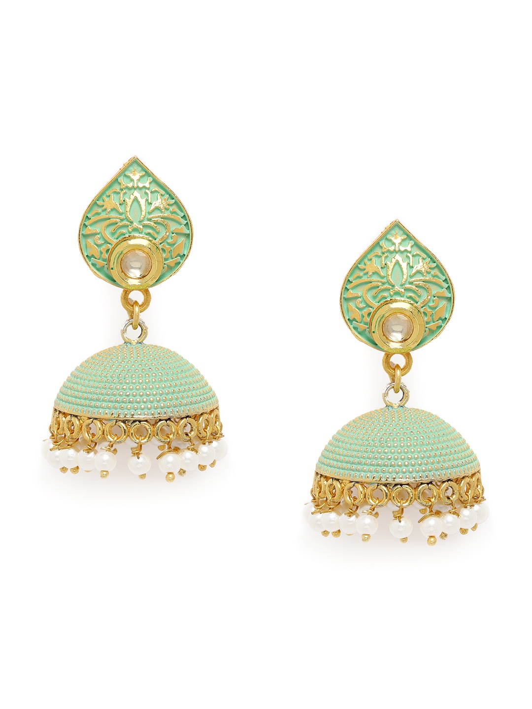 

Zaveri Pearls Green Gold-Plated Enamelled Dome Shaped Jhumkas