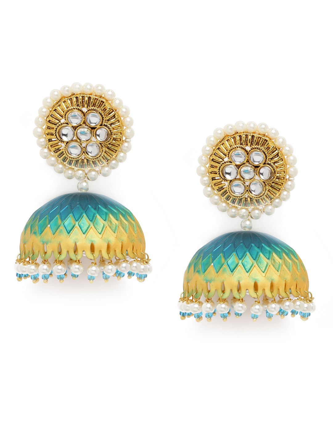 

Zaveri Pearls Gold-Toned & Green Dome Shaped Jhumkas