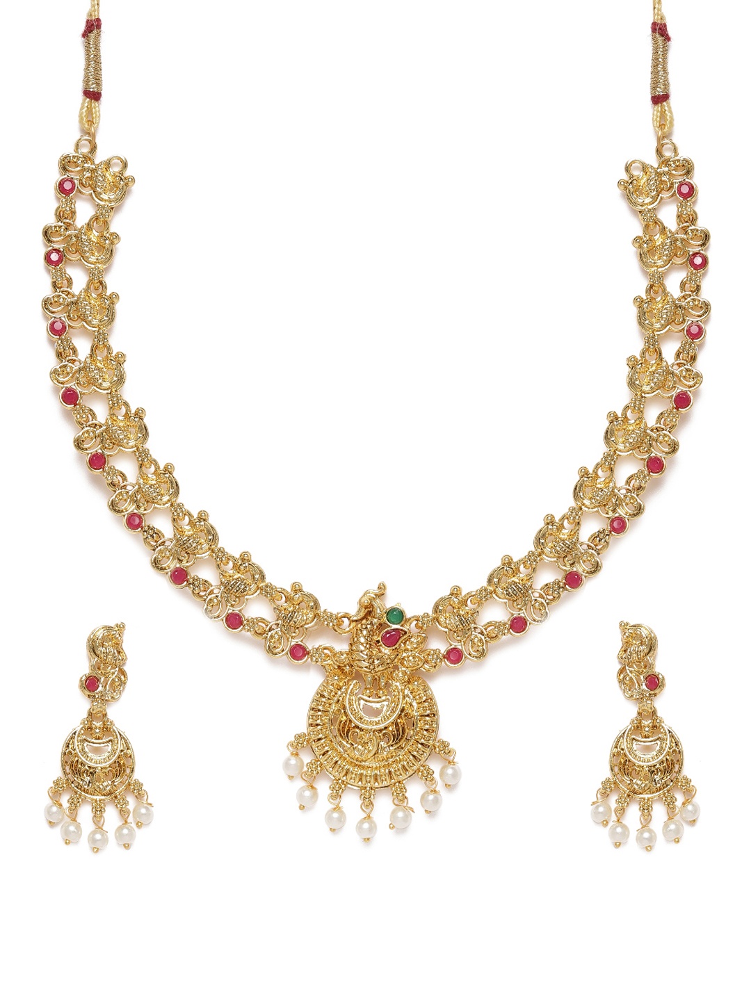 

Zaveri Pearls Gold-Plated Peacock Stone-Studded & Beaded Jewellery Set