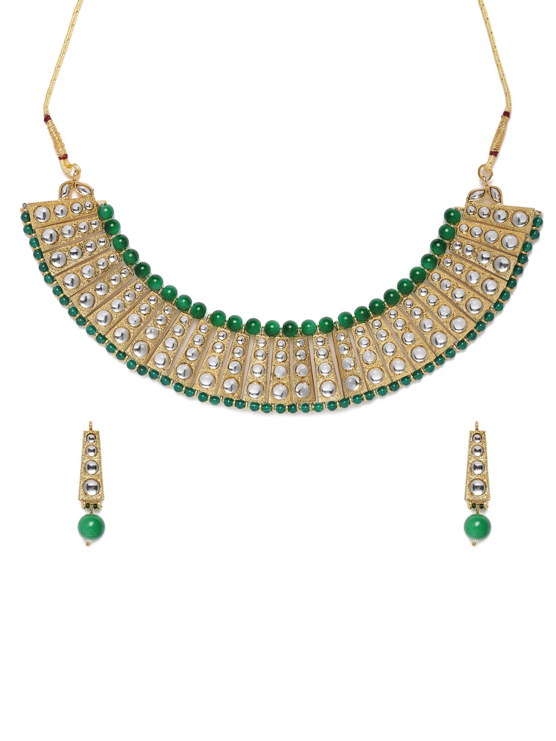 

Zaveri Pearls Green And Gold-Plated Kundan Stone-Studded & Beaded Jewellery Set