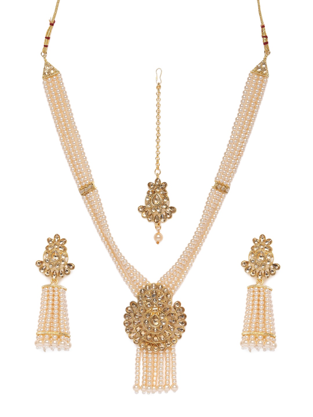 

Zaveri Pearls Gold-Toned & Peach Pearl Jewellery Set