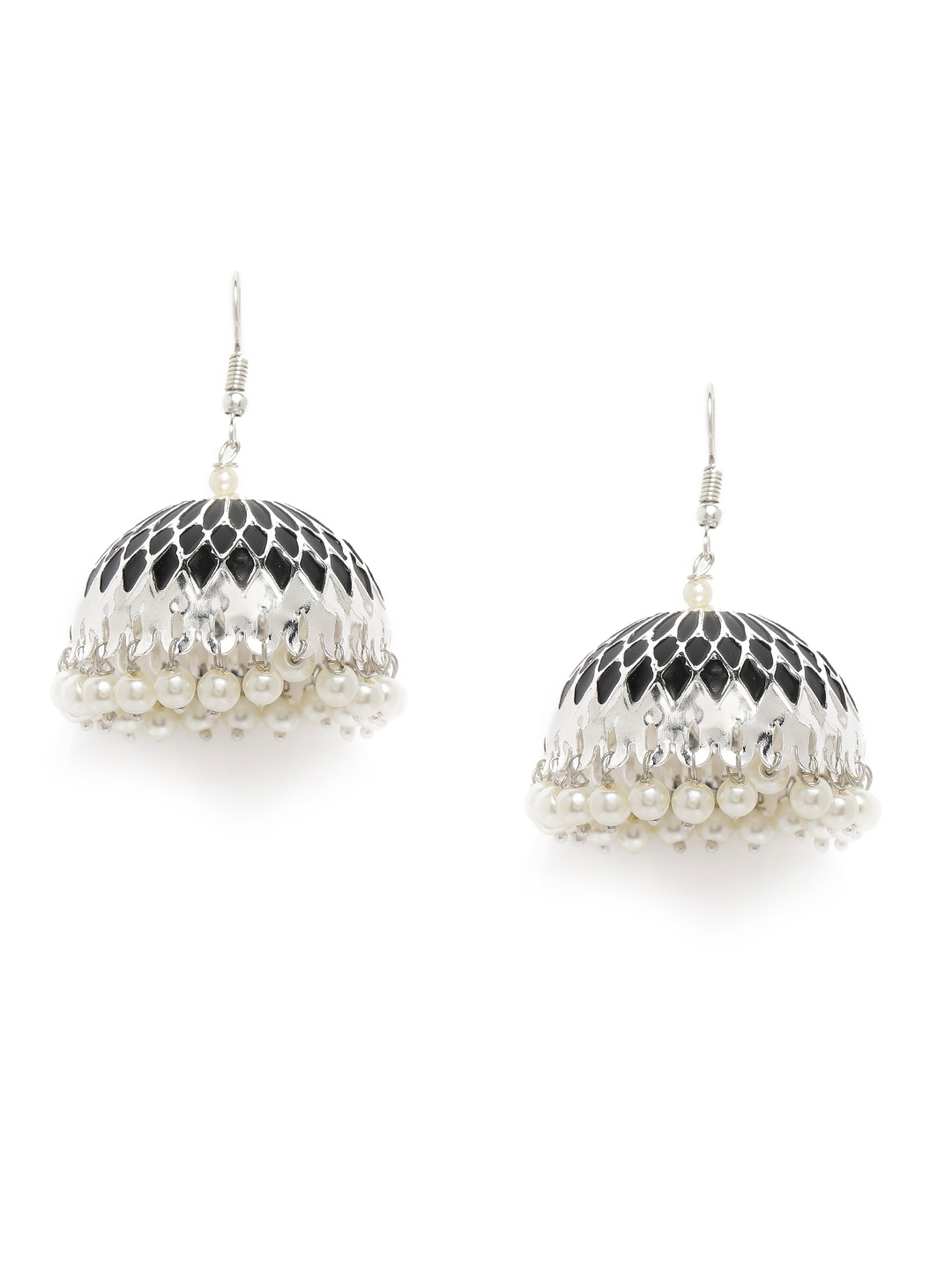 

Zaveri Pearls Black Silver-Plated Enamelled Dome Shaped Jhumkas