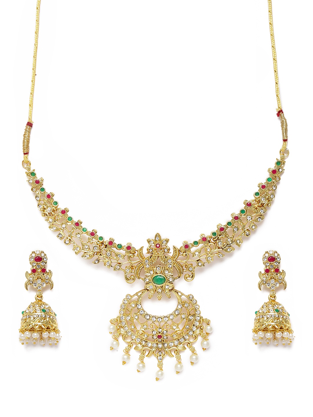 

Zaveri Pearls Green And Gold-Plated Antique Stone-Studded & Beaded Jewellery Set