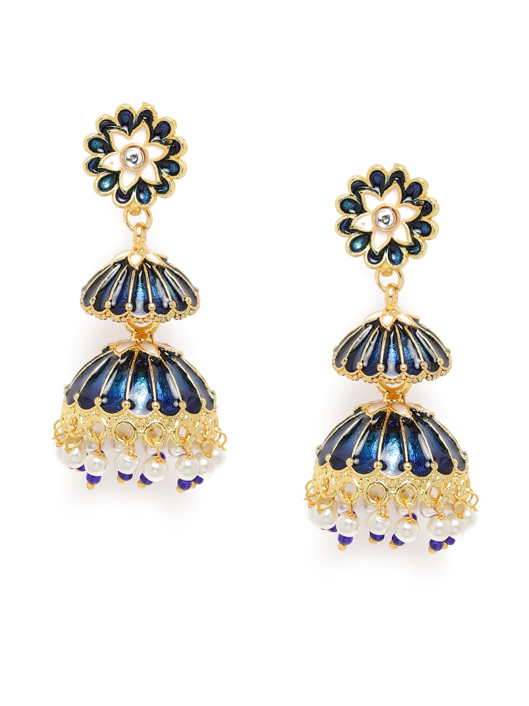 

Zaveri Pearls Gold-Toned & Blue Dome Shaped Jhumkas