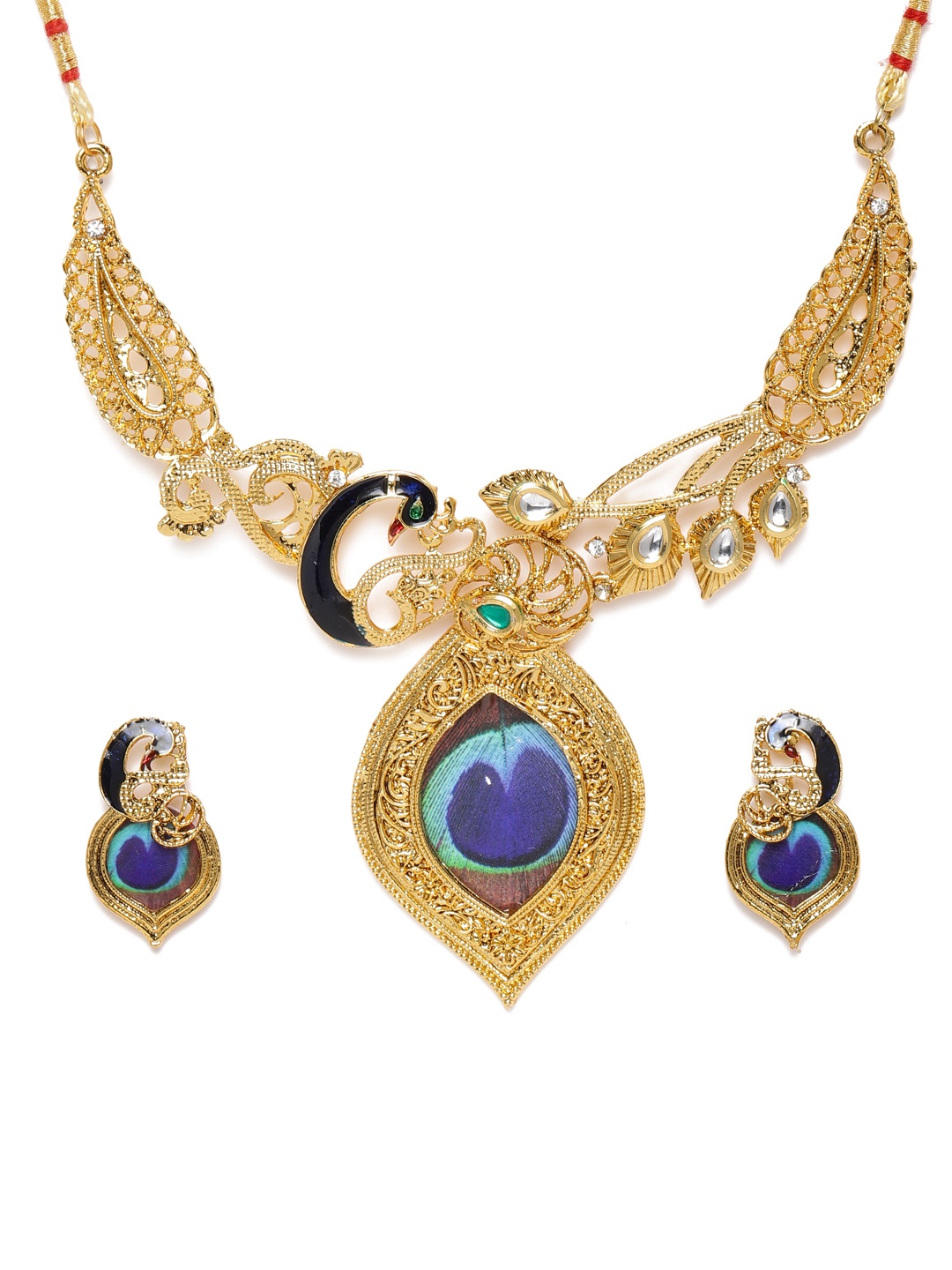 Zaveri Pearls Gold-Toned Embellished Peacock Inspired Jewellery Set