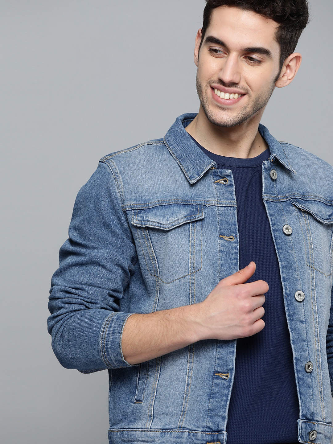 

Mast & Harbour Men Blue Washed Non-Stretchable Denim Jacket