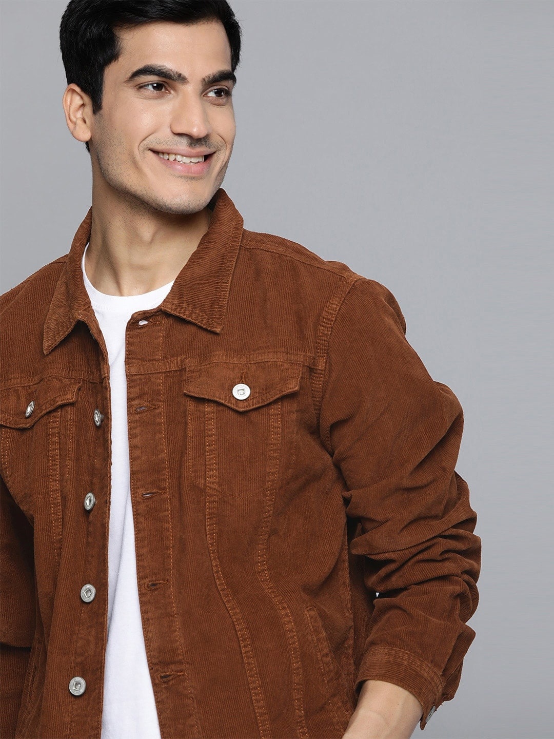 

Mast & Harbour Men Brown Corduroy Solid Tailored Jacket