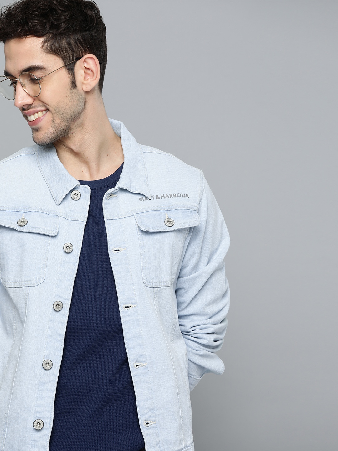 

Mast & Harbour Men Blue Washed Non-Stretchable Denim Jacket