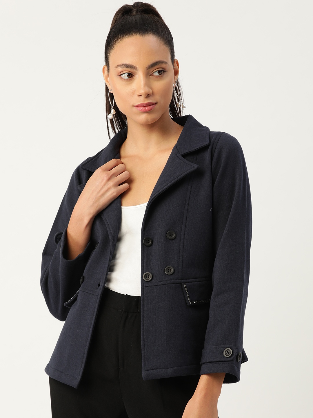 

Antheaa Women Navy Blue Solid Tailored Jacket