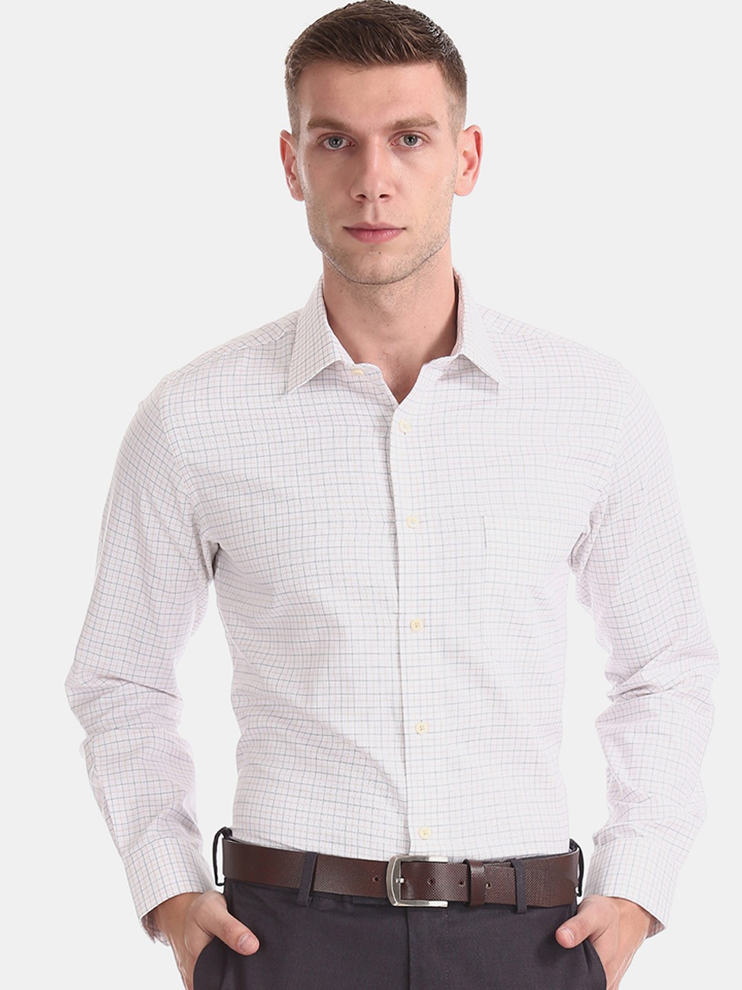 

Arrow Men White Grid Tattersall Checked Formal Shirt