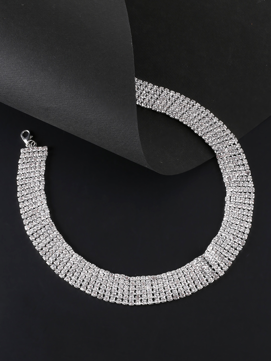 

Yellow Chimes Silver-Toned & Rhodium-Plated CZ Studded Choker Necklace