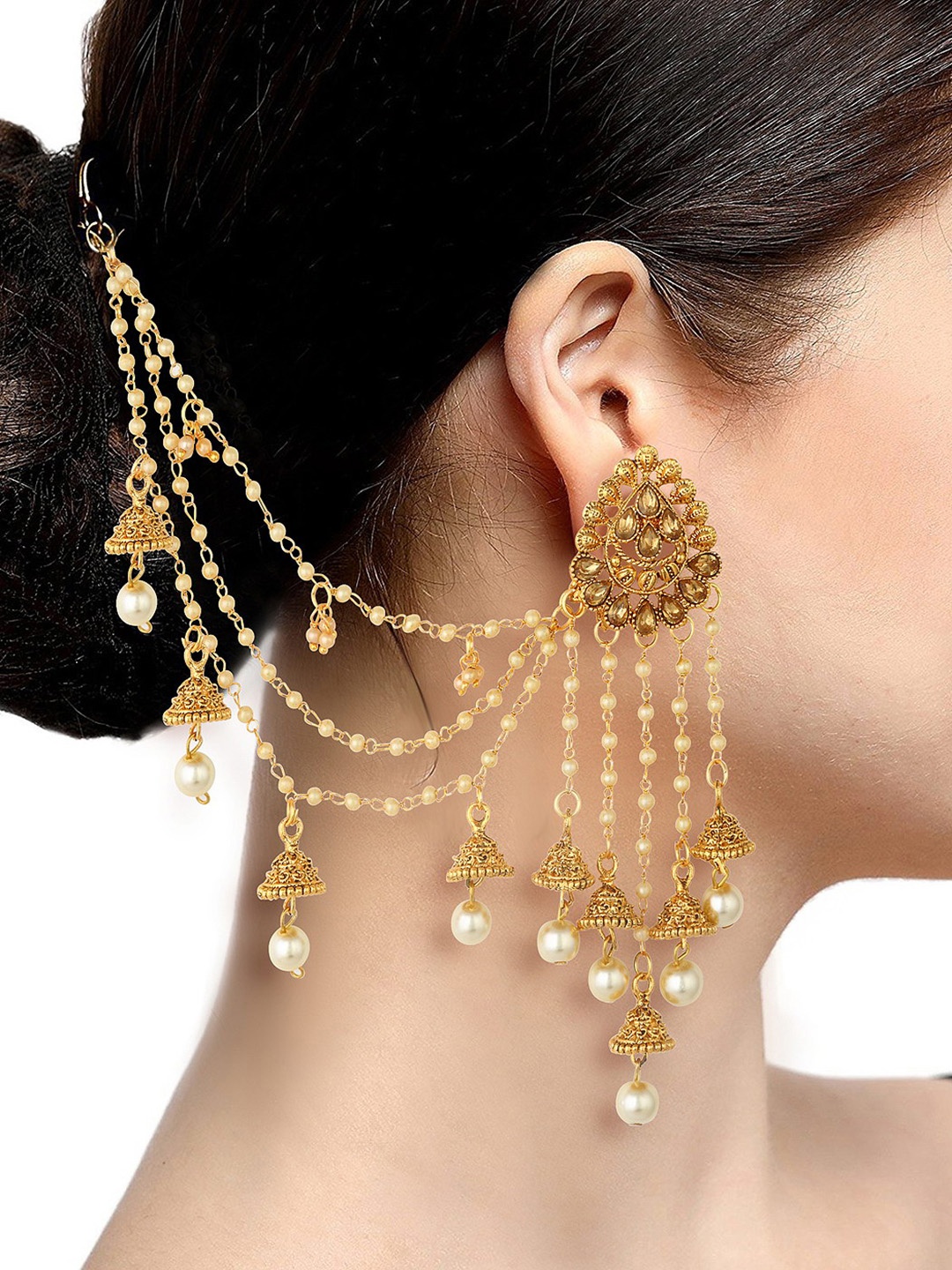 

Sukkhi Gold-Toned & White Circular Drop Earrings