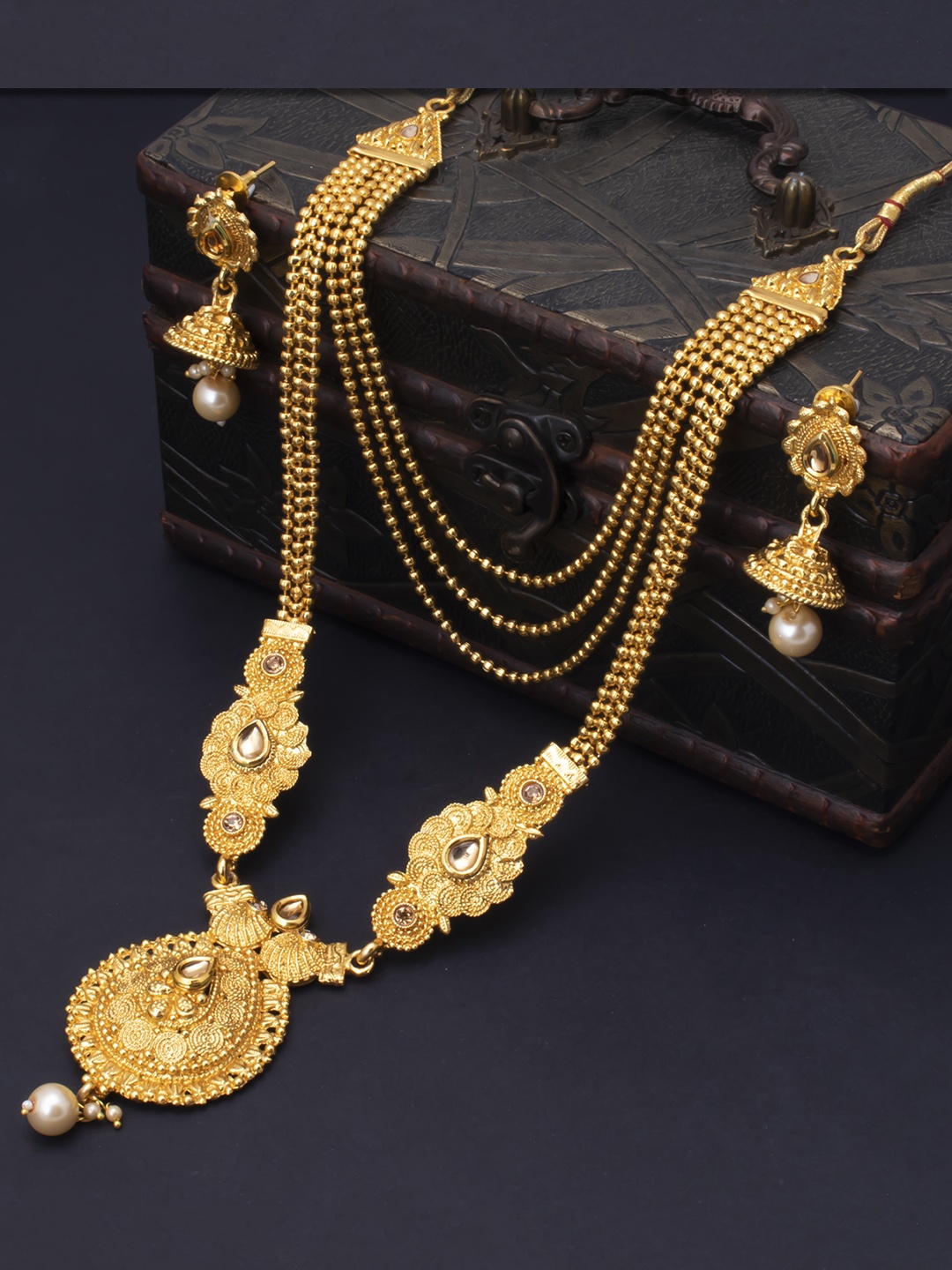 

Sukkhi Women LCT Gold-Plated & White Pearl Studded Antique Jewellery Set