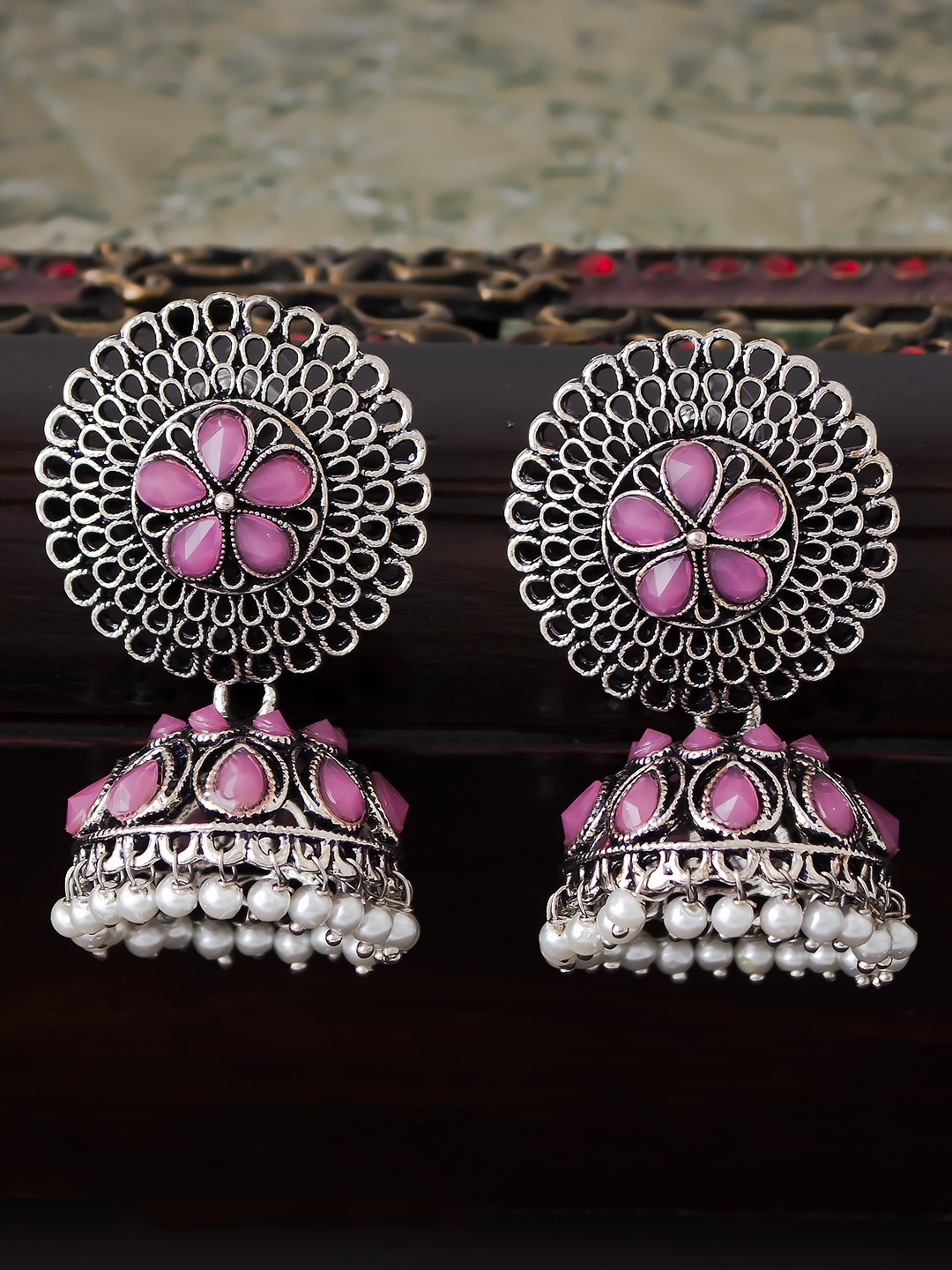 

Sukkhi Purple & Silver Dome Shaped Jhumkas