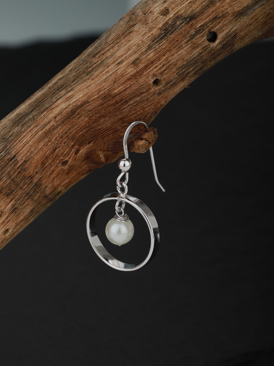 

Carlton London Silver-Toned & White Rhodium-Plated Beaded Circular Drop Earrings