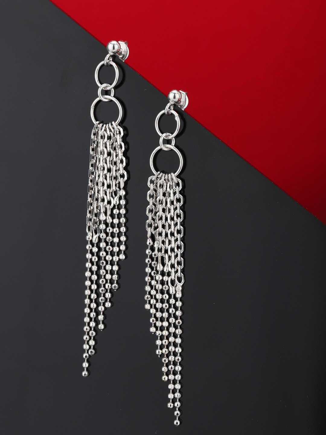 

Carlton London Silver-Toned Rhodium-Plated Tasselled Contemporary Drop Earrings