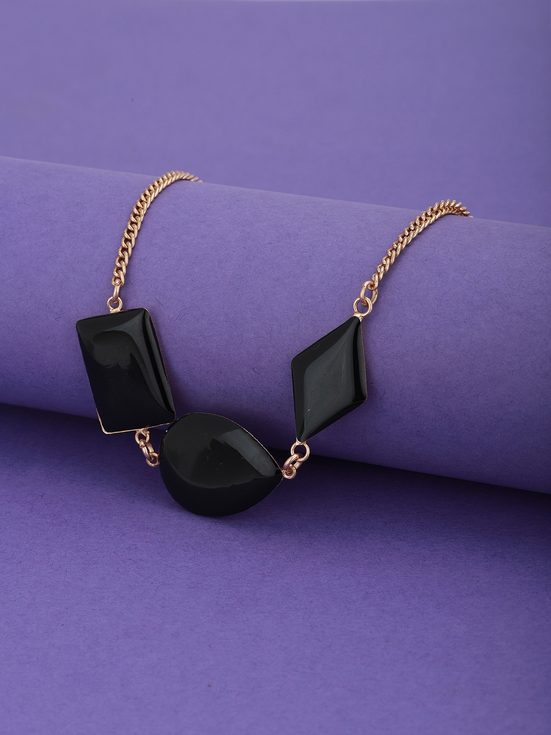 

Carlton London Black Gold-Plated Enamelled Necklace