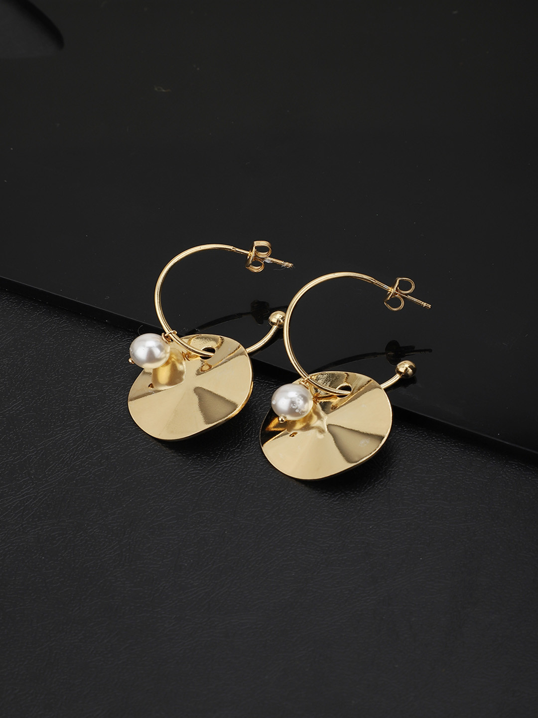 

Carlton London White Gold-Plated Beaded Circular Drop Earrings