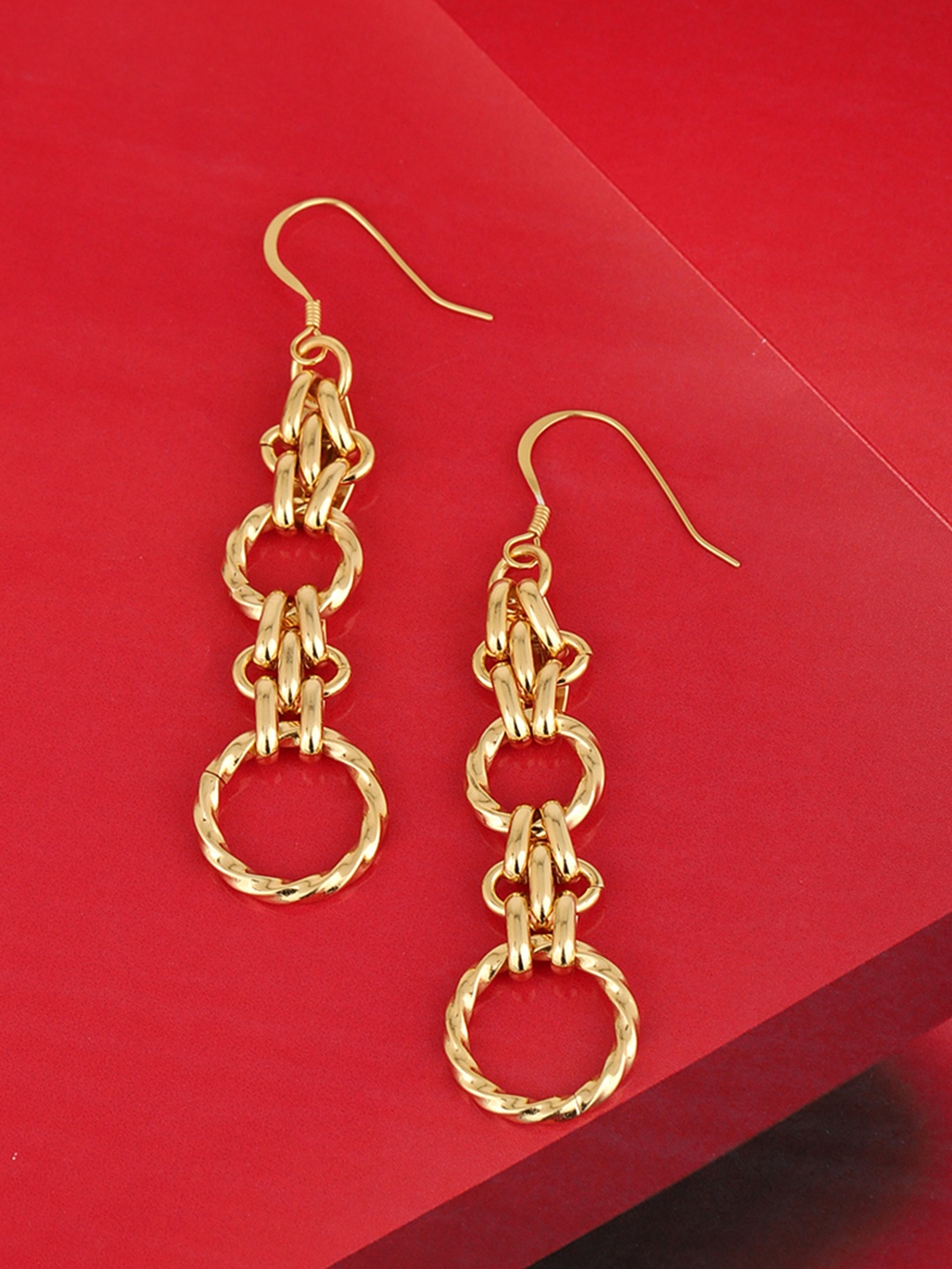 

Carlton London Gold-Plated Link Chain Detail Contemporary Drop Earrings