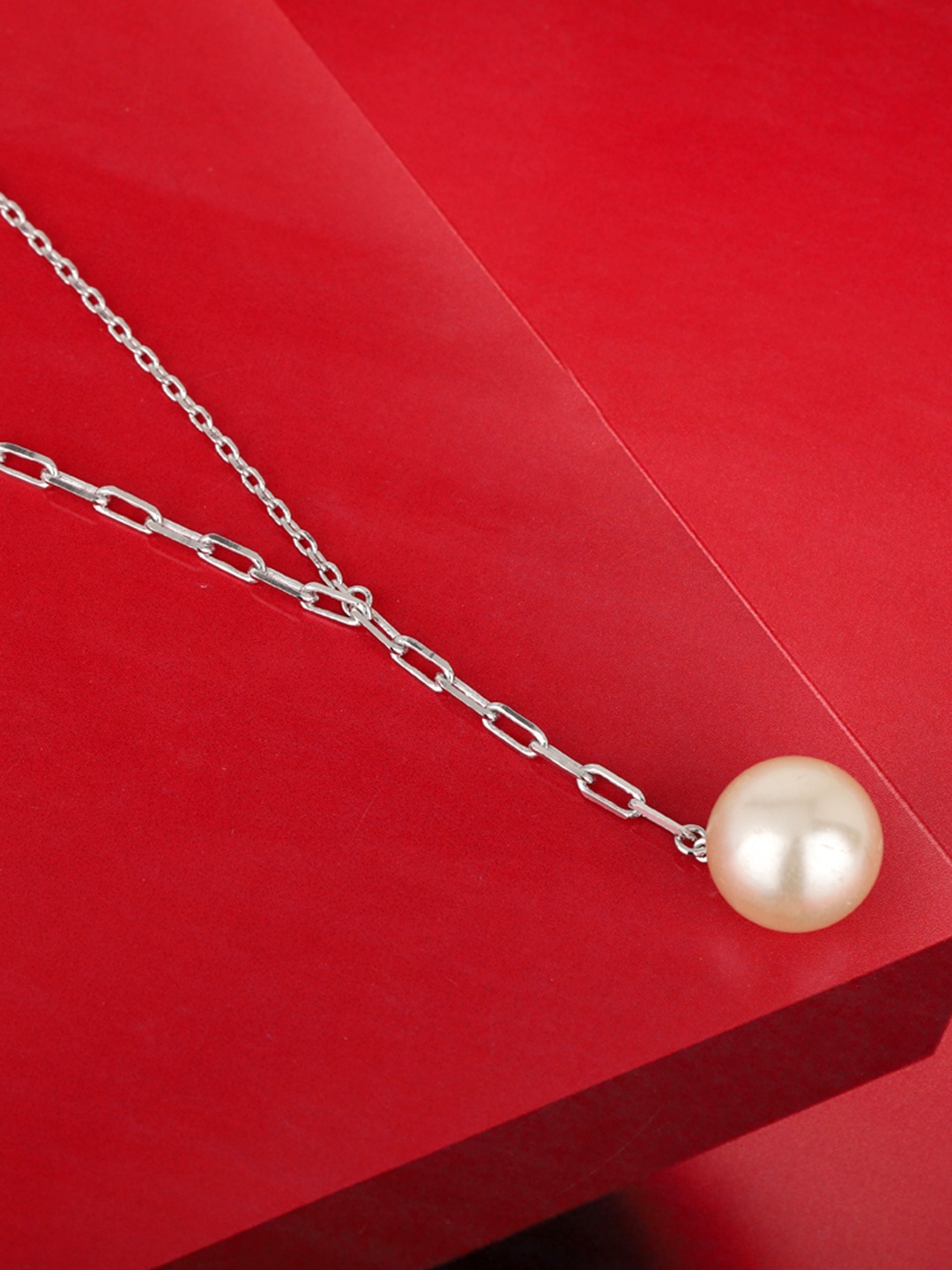 

Carlton London Silver-Toned & Off-White Rhodium-Plated Beaded Necklace