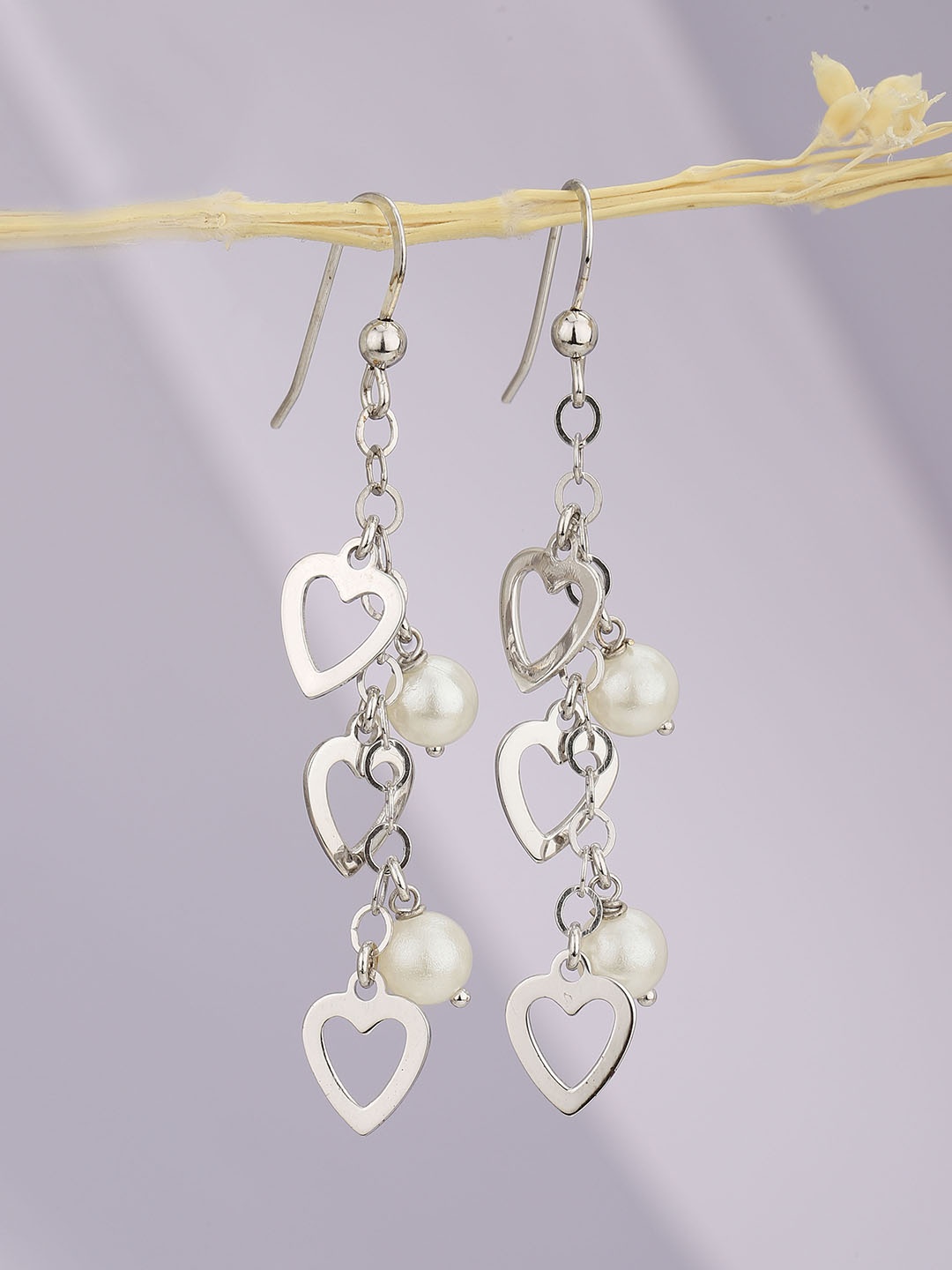 

Carlton London Silver-Toned & White Rhodium-Plated Beaded Contemporary Drop Earrings