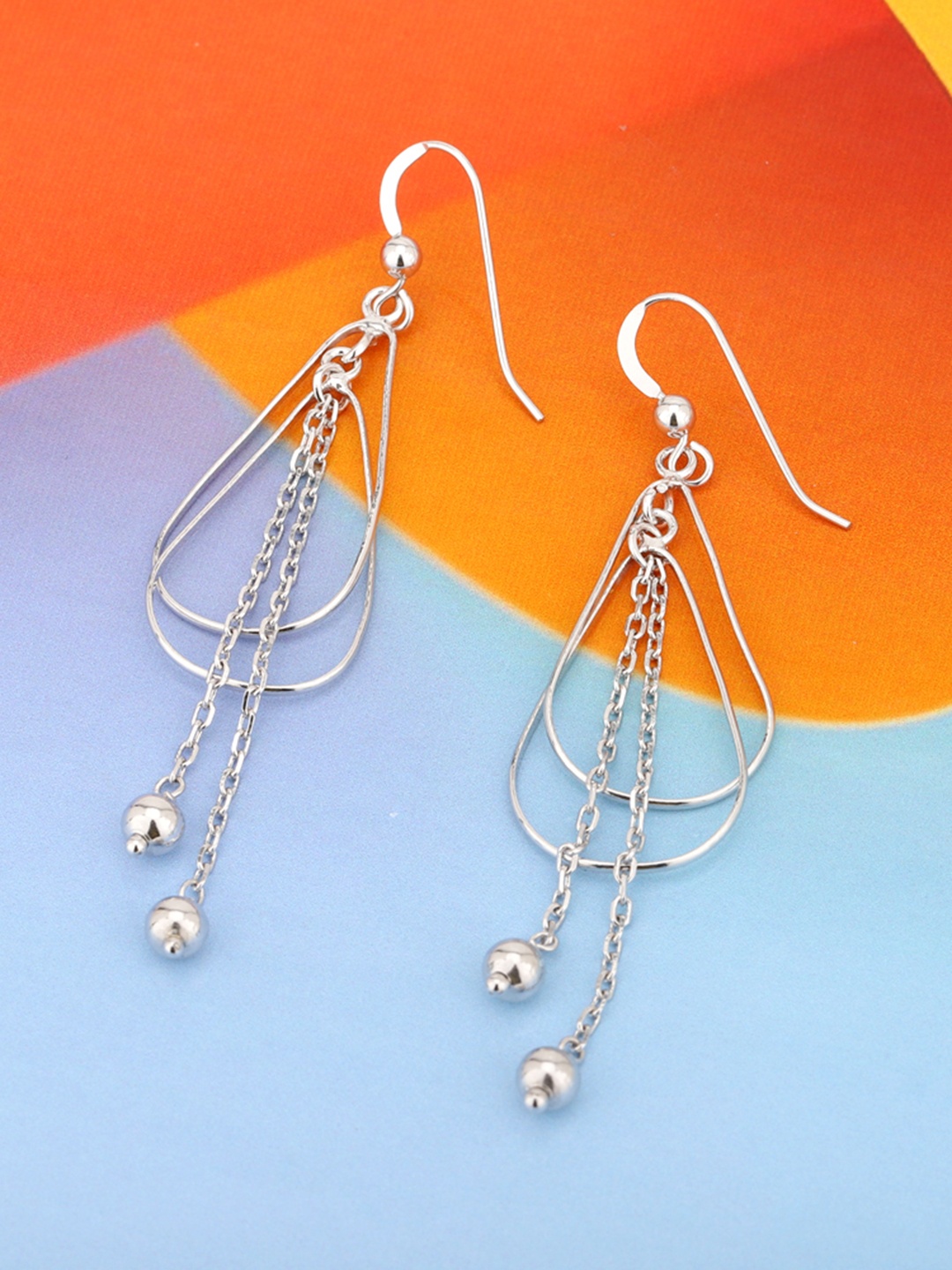 

Carlton London Silver-Toned Rhodium-Plated Teardrop-Shaped Drop Earrings