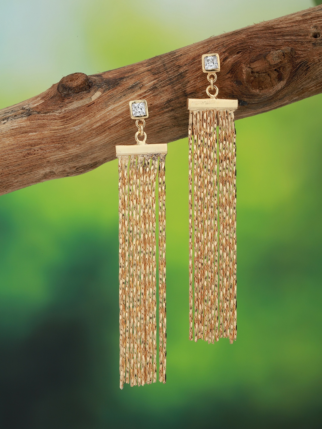 

Carlton London Gold-Plated CZ-Studded Multistranded Contemporary Drop Earrings