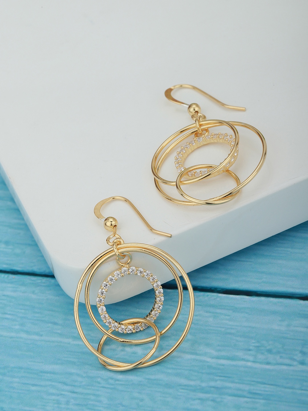 

Carlton London Gold-Plated CZ-Studded Circular Drop Earrings