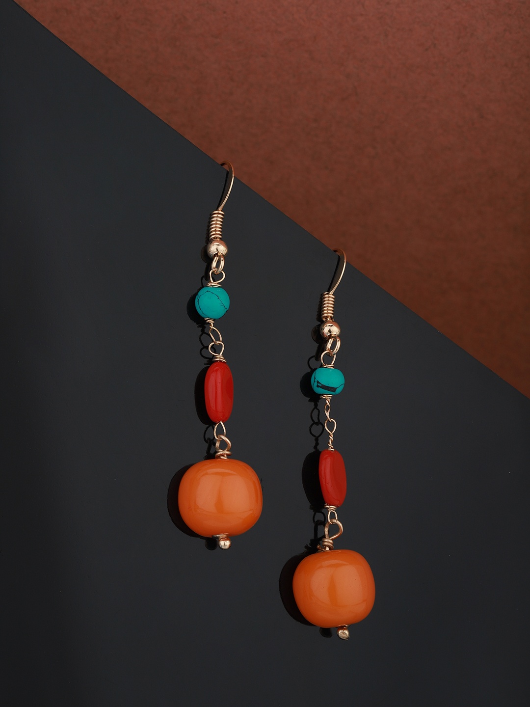 

Carlton London Orange & Red Gold-Plated Beaded Spherical Drop Earrings