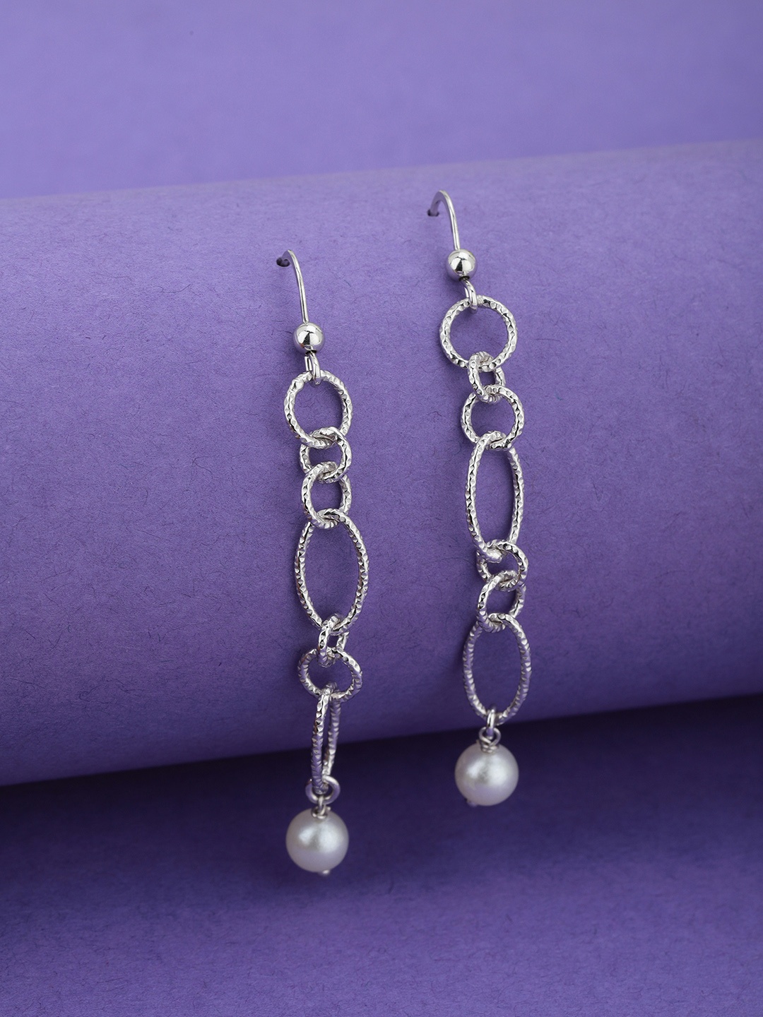

Carlton London Silver-Toned & White Rhodium Plated Beaded Contemporary Drop Earrings