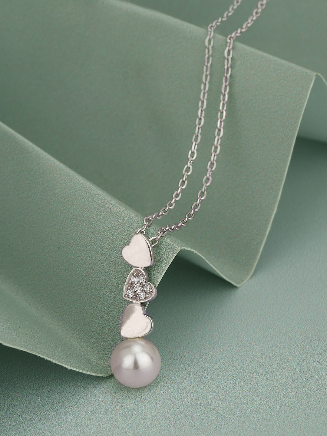 

Carlton London Silver-Toned & White Rhodium-Plated Stone Studded & Beaded Necklace