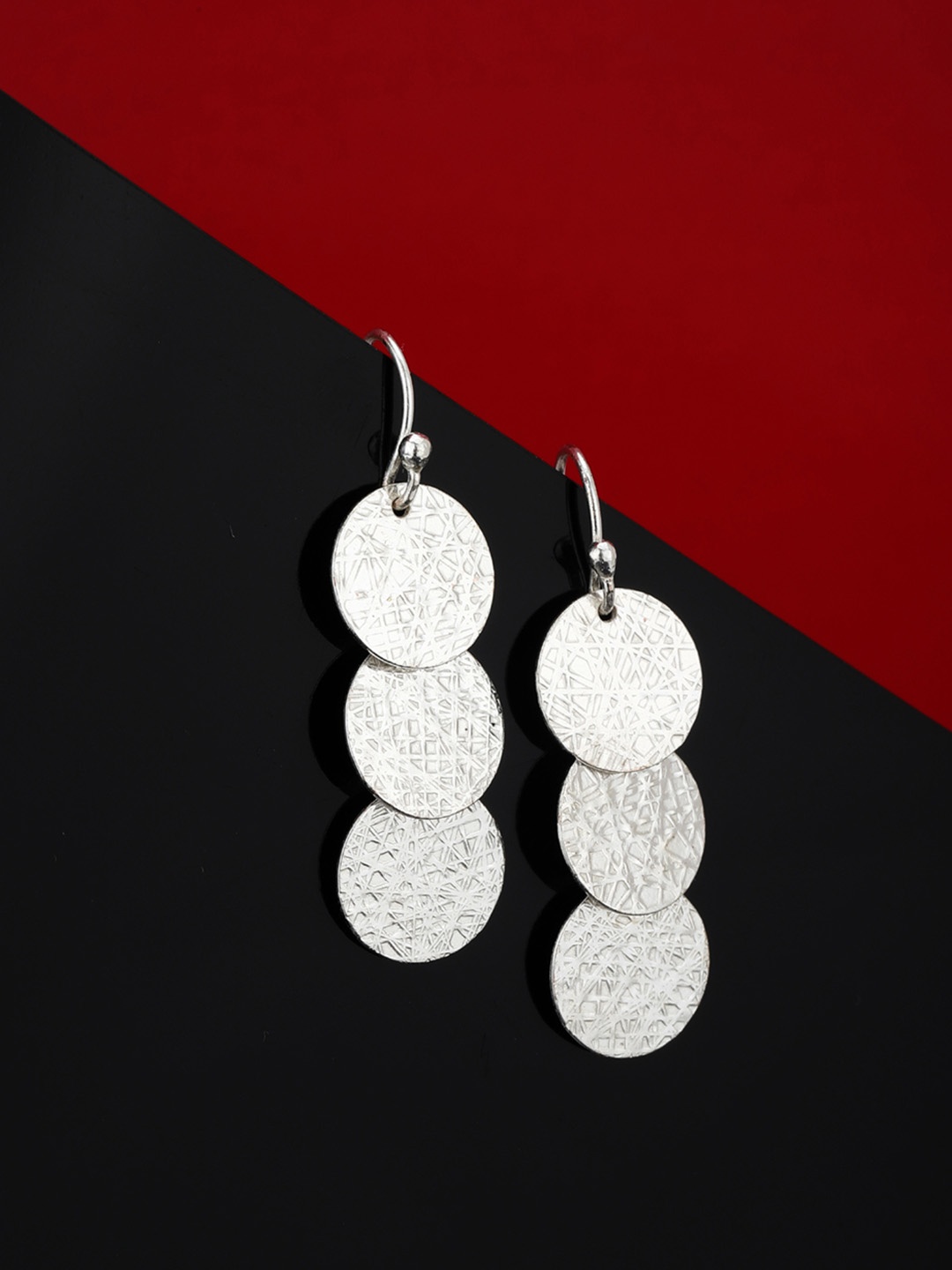 

Carlton London Silver-Toned Rhodium-Plated Circular Drop Earrings