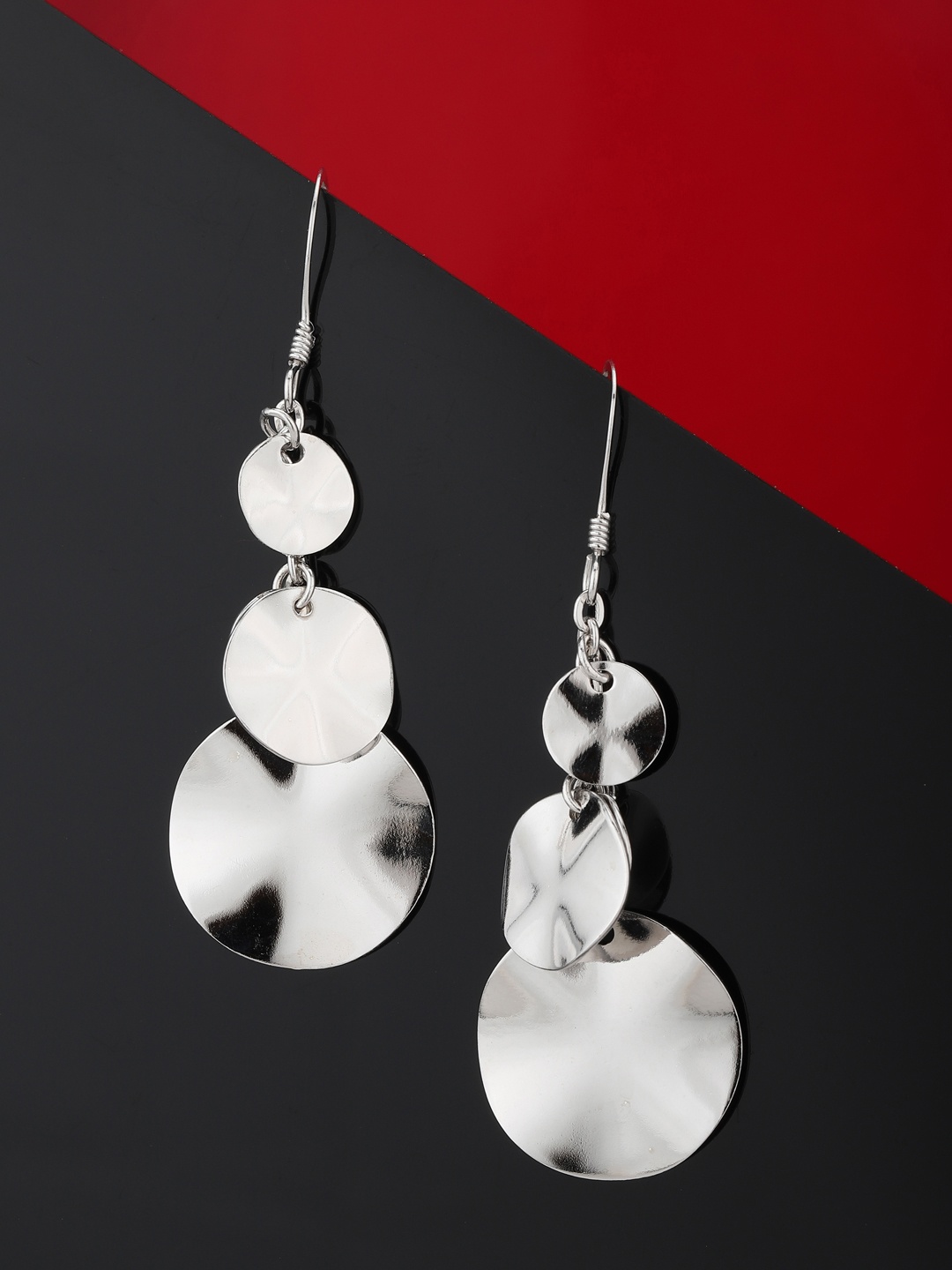 

Carlton London Silver-Toned Solid Rhodium Plated Circular Drop Earrings
