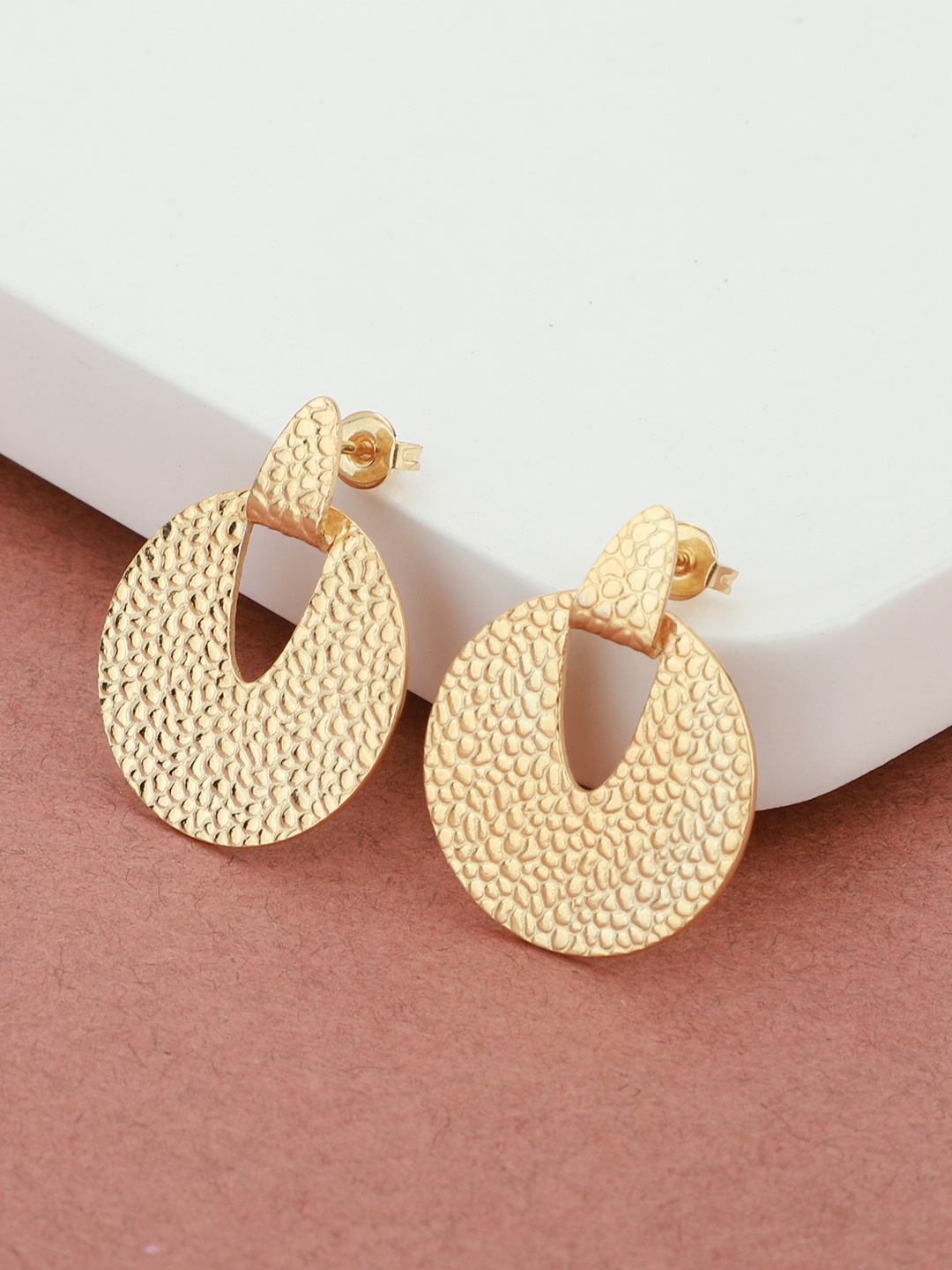 

Carlton London Gold-Plated Textured Circular Drop Earrings