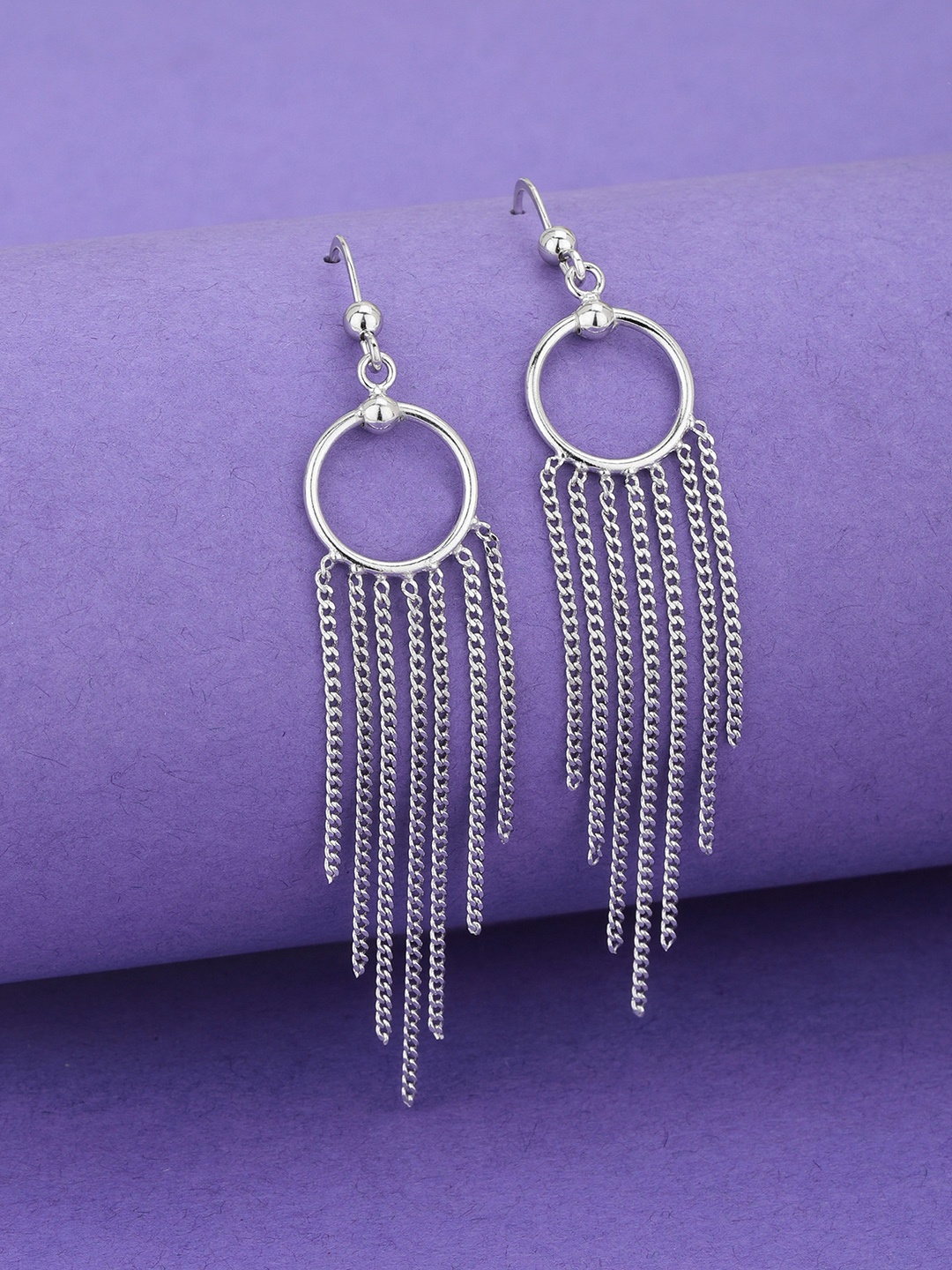 

Carlton London Silver-Toned Rhodium Plated Tasselled Circular Drop Earrings