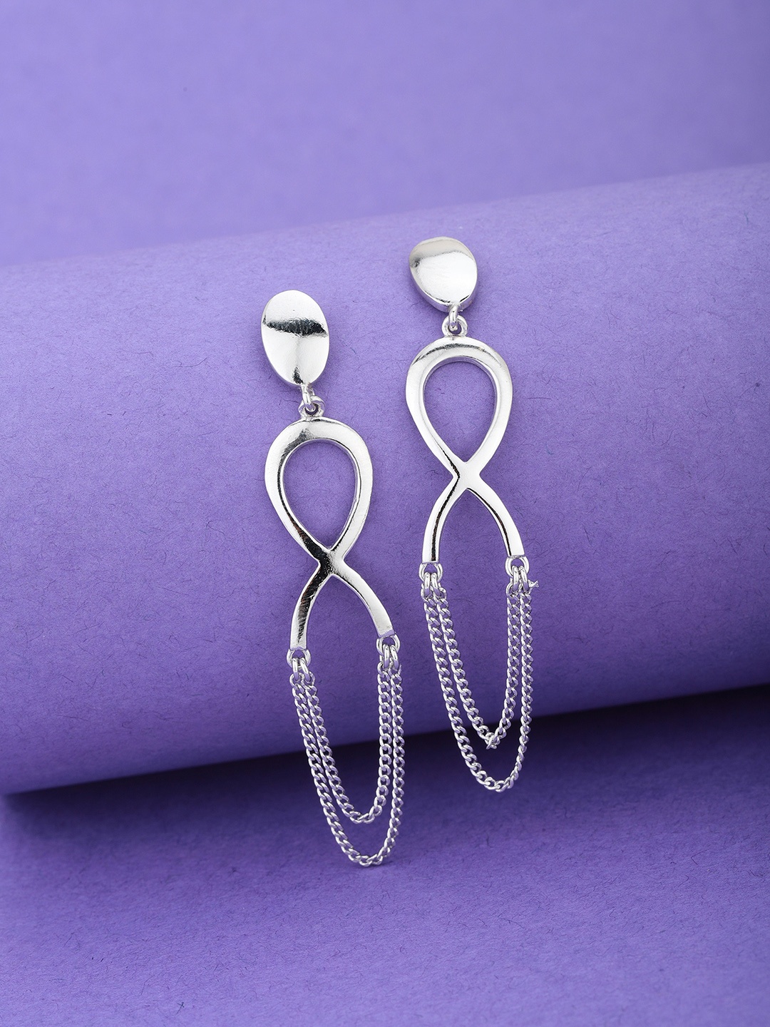

Carlton London Silver-Toned Rhodium Plated Contemporary Drop Earrings