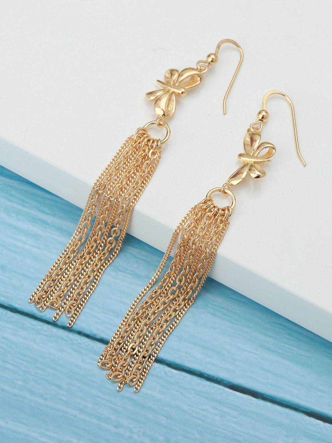 

Carlton London Gold Plated Butterfly Shaped Tasselled Drop Earrings