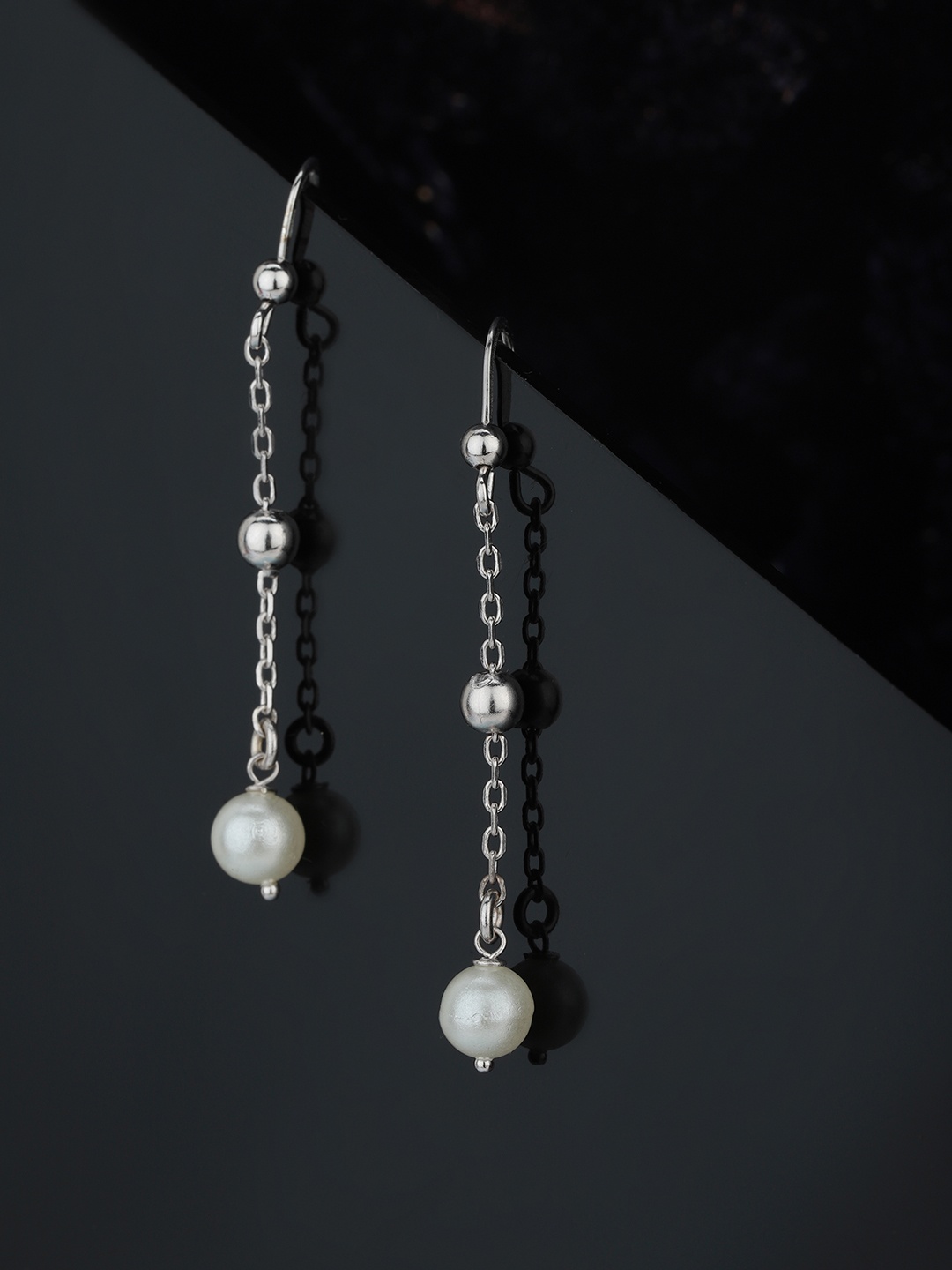 

Carlton London Silver & White Rhodium Plated Contemporary Beaded Drop Earrings