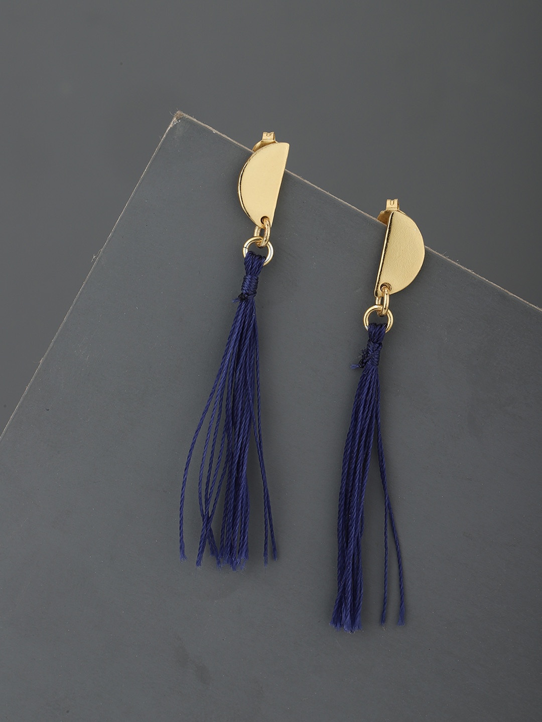 

Carlton London Navy Blue Gold-Plated Tasselled Contemporary Drop Earrings
