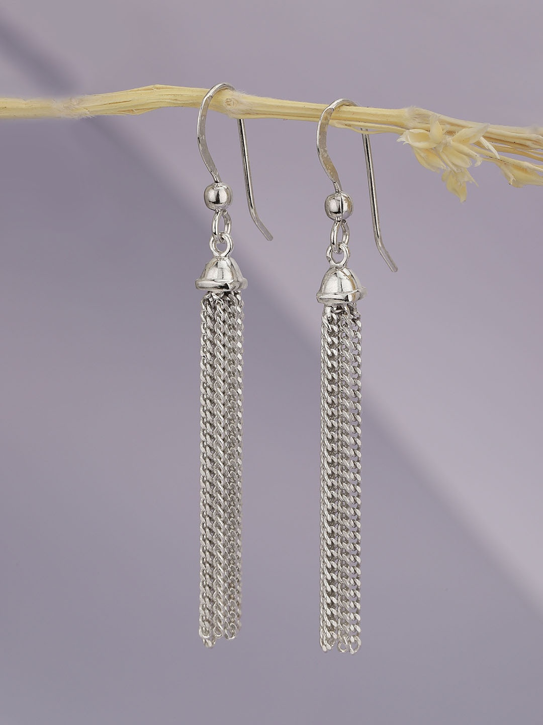 

Carlton London Silver-Toned Rhodium Plated Contemporary Tasselled Drop Earrings