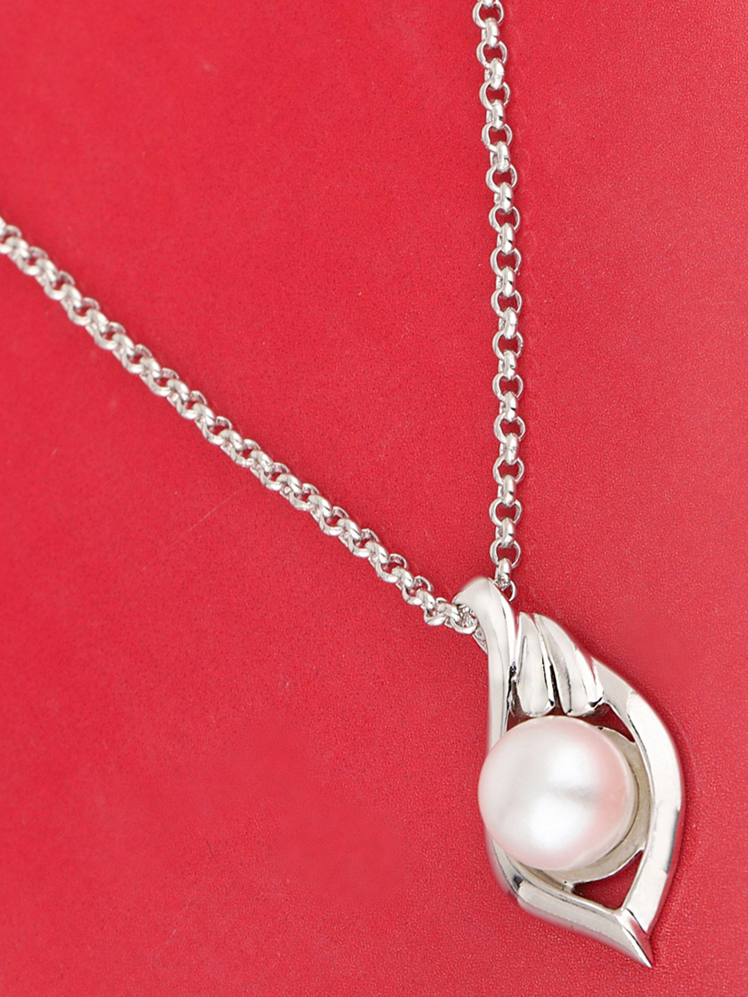 

Carlton London Silver-Toned & White Rhodium-Plated Beaded Necklace