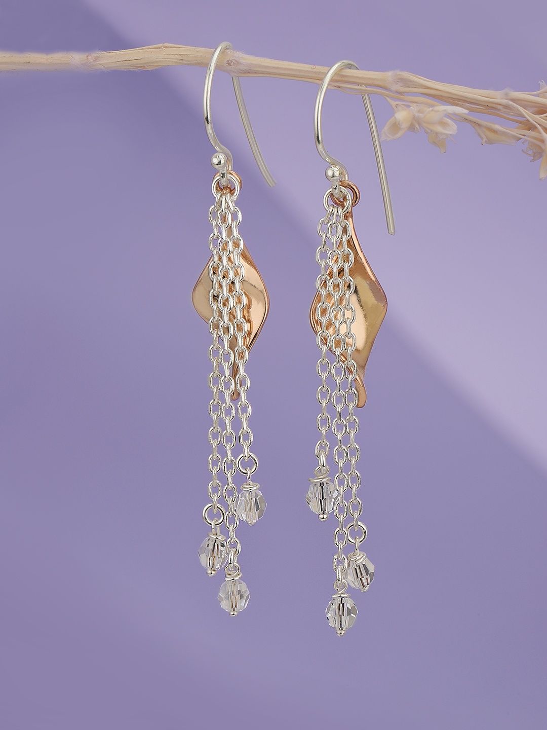 

Carlton London Silver-Toned & Rose Gold-Toned Rhodium-Plated Tasselled Drop Earrings