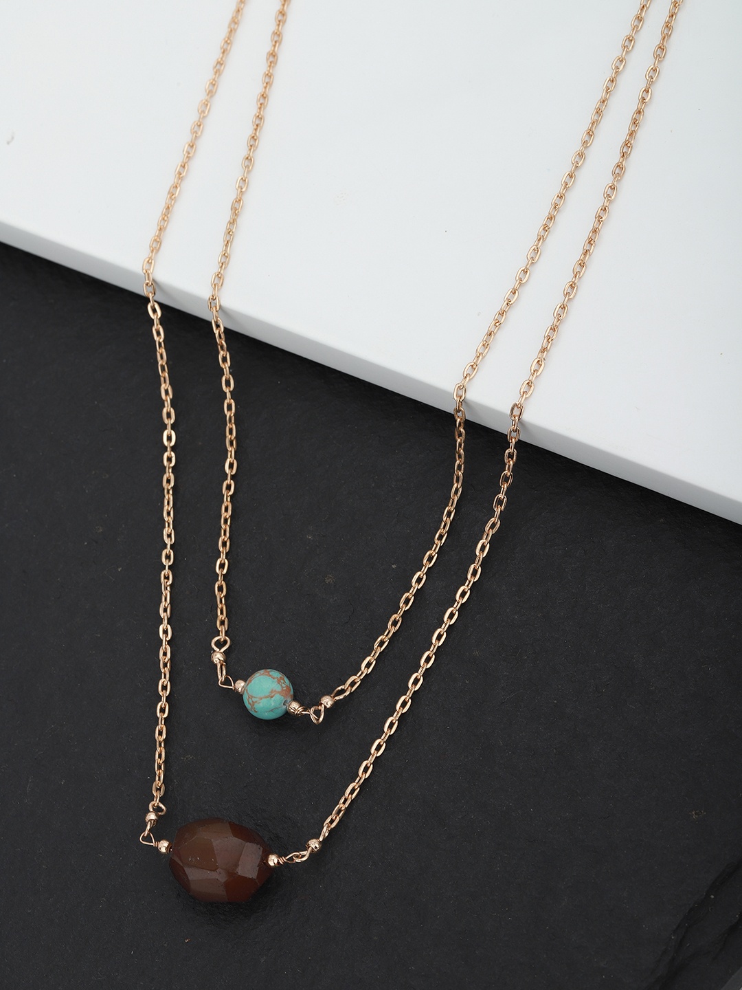 

Carlton London Brown & Turquoise Blue Gold-Plated Beaded Layered Necklace