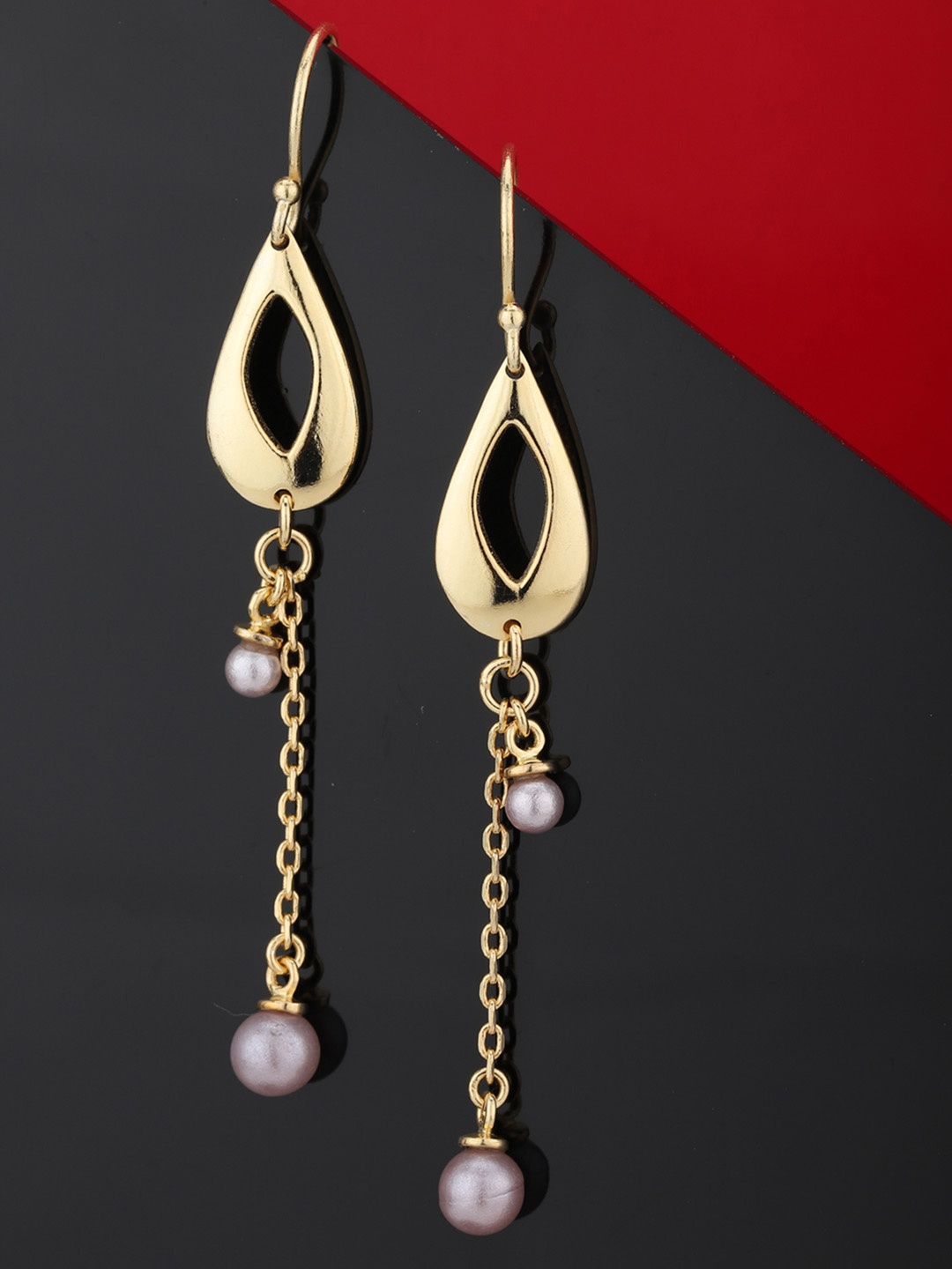 

Carlton London Lavender Gold-Plated Beaded Teardrop-Shaped Drop Earrings