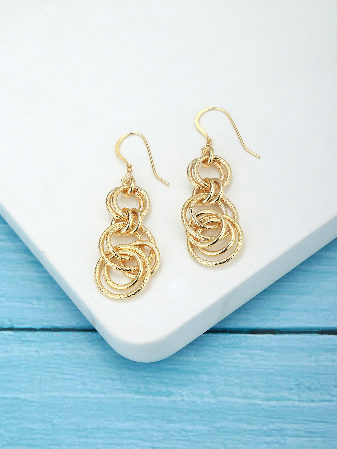 

Carlton London Gold-Plated Textured Circular Drop Earrings